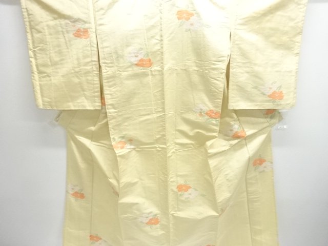 JAPANESE KIMONO / ANTIQUE FLORAL PATTERN WOVEN TSUMUGIHITOE KIMONO